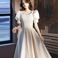 Cute satin short prom dress A line homecoming dress - Thumbnail 2