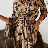 Fashion Print Long Sleeve Cardigan Shirt Top - Thumbnail 1