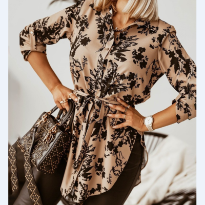 Fashion print long sleeve cardigan shirt top