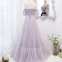 Purple tulle long prom dress A line evening dress - Thumbnail 2