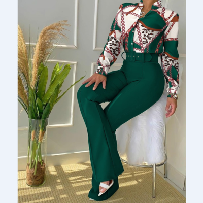 Sexy print long sleeve two piece suit