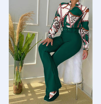 Sexy Print Long Sleeve Two Piece Suit