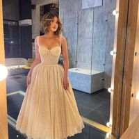 Sweet Tulle Straps Champagne Glitter Tulle Prom Dress - Thumbnail 1