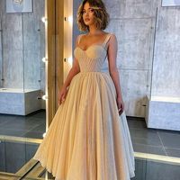 Sweet Tulle Straps Champagne Glitter Tulle Prom Dress - Thumbnail 3