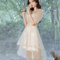 Champagne tulle lace short prom dress homecoming dress - Thumbnail 3