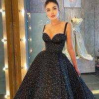 Stunning A Line Sweetheart Sparkly Tulle Black Prom Dresses - Thumbnail 1