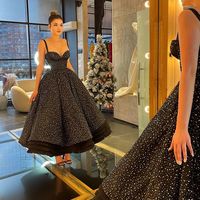 Stunning A Line Sweetheart Sparkly Tulle Black Prom Dresses - Thumbnail 2