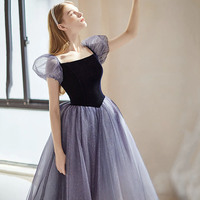 Purple tulle long prom dress A line evening gown - Thumbnail 2