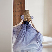 Purple tulle long prom dress A line evening gown - Thumbnail 5