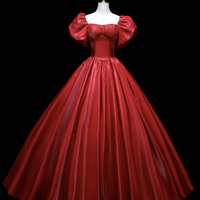 Cute satin long prom gown A line formal dress - Thumbnail 5