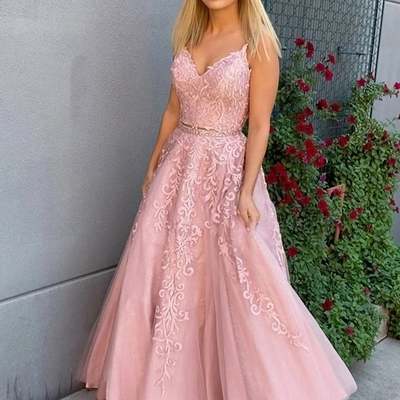 Sp1614,elegant pink evening dress,two pieces applique long prom dresses,spaghetti straps a-line event dress for teen - Thumbnail 4