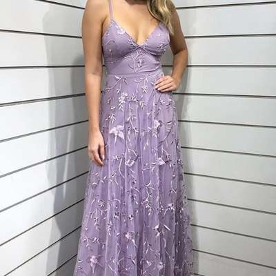 Sp1528,spaghetti straps lace prom dress v-neck full length evening dresses - Thumbnail 2