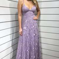 SP1528,Spaghetti straps lace prom dress v-neck full length evening dresses - Thumbnail 1