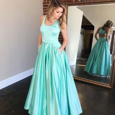 Sp1516,classic satin prom dress,prom ball gown,mint green long evening party dress - Thumbnail 3