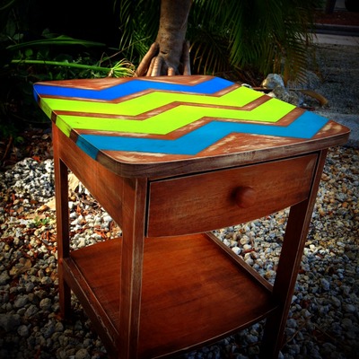 Aztec blue and green end table