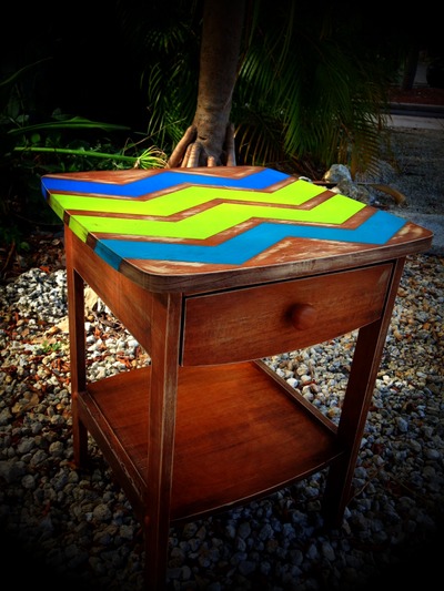 Aztec Blue and Green End Table
