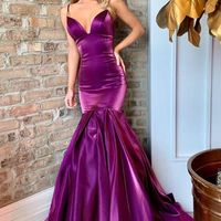 SP1495,Purple long prom dress,sweetheart satin trumpet evening dress - Thumbnail 1