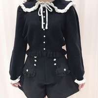 Sweet and cute bow fungus edge doll collar knitted cardigan - Thumbnail 3