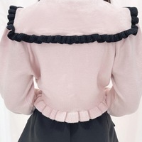 Sweet and cute bow fungus edge doll collar knitted cardigan - Thumbnail 2