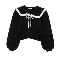 Sweet and cute bow fungus edge doll collar knitted cardigan - Thumbnail 8