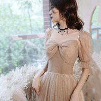 Cute tulle long prom dress A line evening dress - Thumbnail 4