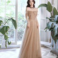 Cute tulle long prom dress A line evening dress - Thumbnail 5