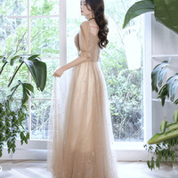 Cute tulle long prom dress A line evening dress - Thumbnail 6