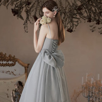Gray soft chiffon long prom dress A line evening dress - Thumbnail 4