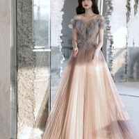 Cute tulle long prom dress A line evening dress - Thumbnail 2