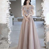Cute tulle long prom dress A line evening dress - Thumbnail 4