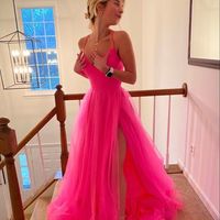 Sexy Prom Dresses V-Neck Tulle Evening Party Gown With Side Slit,1278 - Thumbnail 2