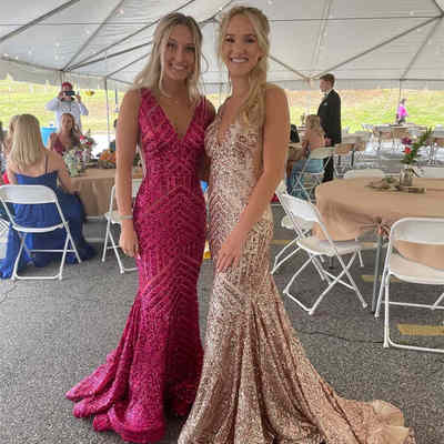 Sparkle V-Neck Fuchsia Mermaid Prom Dress,1279