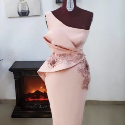 One shoulder knee length bridesmaid dresses pink - Thumbnail 2