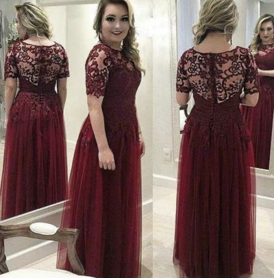 Burgundy Prom Dresses with Half Sleeves
