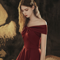 Burgundy satin short prom dress homecoming dress - Thumbnail 4