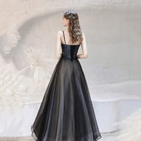 Black tulle long prom dress A line evening dress - Thumbnail 3