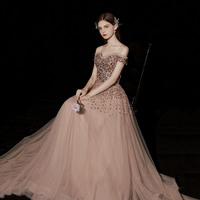 Shiny tulle sequins long prom dress A line evening gown - Thumbnail 2