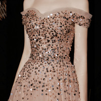 Shiny tulle sequins long prom dress A line evening gown - Thumbnail 4