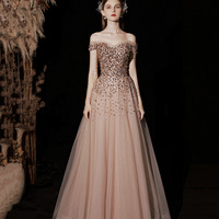 Shiny tulle sequins long prom dress A line evening gown - Thumbnail 7