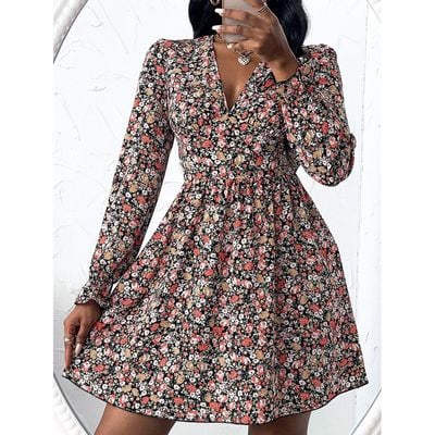 Women's fashion v-neck floral print dress
