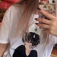 Cute Anime Boy Cat Ears Cartoon Graphic Print Oversize Short Sleeve Shirt Summer Aesthetic Casual E-Girl Kawaii Korean Japanese Harajuku - Thumbnail 7