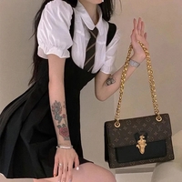 Cute Preppy Puff Sleeve Shirt Pleated Dress Set Student Aesthetic Casual E-Girl Kawaii Korean Japanese Harajuku - Thumbnail 1