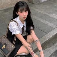 Cute Preppy Puff Sleeve Shirt Pleated Dress Set Student Aesthetic Casual E-Girl Kawaii Korean Japanese Harajuku - Thumbnail 2