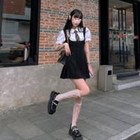 Cute Preppy Puff Sleeve Shirt Pleated Dress Set Student Aesthetic Casual E-Girl Kawaii Korean Japanese Harajuku - Thumbnail 6