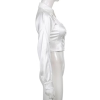 Cute White Silk Hollow Out Collar Cropped Top Long Sleeve Shirt Blouse Elegant Aesthetic Casual E-Girl Kawaii Korean Japanese Harajuku - Thumbnail 5