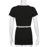 Cute Sweet Sexy 2pcs Lace Trim Split Dress Set + Short Sleeve Cardigan Crop Top Aesthetic Casual E-Girl Kawaii Korean Japanese Harajuku - Thumbnail 7