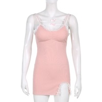 Cute Sweet Sexy 2pcs Lace Trim Split Dress Set + Short Sleeve Cardigan Crop Top Aesthetic Casual E-Girl Kawaii Korean Japanese Harajuku - Thumbnail 5