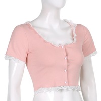 Cute Sweet Sexy 2pcs Lace Trim Split Dress Set + Short Sleeve Cardigan Crop Top Aesthetic Casual E-Girl Kawaii Korean Japanese Harajuku - Thumbnail 4