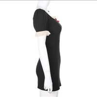 Cute Summer Square Neck Lace Patchwork Elegant Bodycon Short Sleeve Mini Dress Aesthetic Casual E-Girl Kawaii Korean Japanese Harajuku - Thumbnail 3