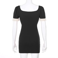 Cute Summer Square Neck Lace Patchwork Elegant Bodycon Short Sleeve Mini Dress Aesthetic Casual E-Girl Kawaii Korean Japanese Harajuku - Thumbnail 4